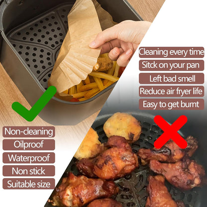 UBeesize XL 10 Inch Air Fryer Paper Liners - 200 PCS Non-Stick Parchment for Microwave | 9 Inch Bottom Size