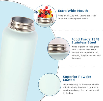 Volhoply 32 oz Insulated Water Bottles - 4 Pack with Straw & Spout Lids | Stainless Steel, Leakproof Design for Hiking & Camping
