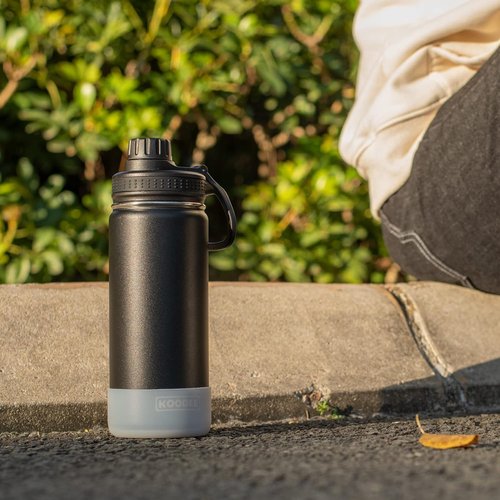 Koodee Water Bottle - 12 oz Stainless Steel Vacuum Insulated Flask with Leakproof Spout Lid | Black