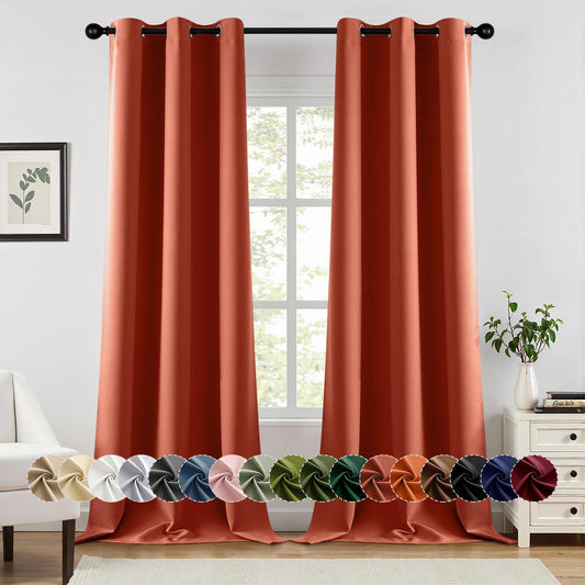 MIULEE Burnt Orange Blackout Curtains - Thermal Insulated Room Darkening Drapes | 96 Inches Long, 2 Panels