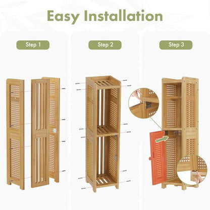 AmazerBath Toilet Paper Holder Cabinet, Bamboo Toilet Paper Holder Stand for Bathroom, Small Toilet Paper Storage Cabinet with Rattan Door, 30.3x7.8x7 inches
