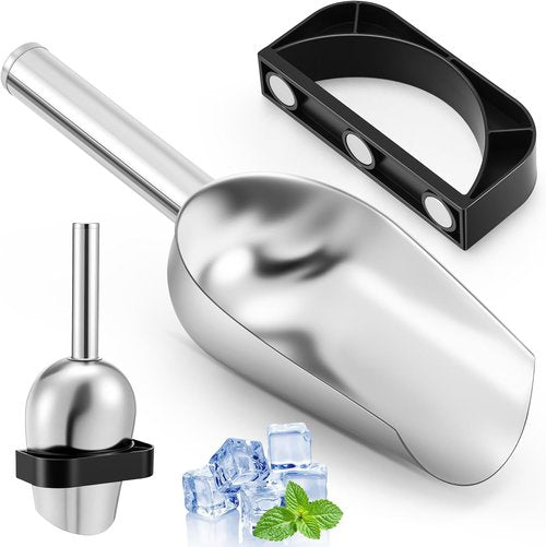 **GE Opal 2.0 Ice Scoop - Magnetic Holder & 9-Inch Low-Carbon Stainless Steel Design | Kitchen & Pet Food Accessory (Black)**