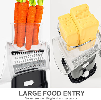 Ourokhome Cheese Grater - Crank Cheese Shredder & Mandoline Slicer with 5 Blades | Strong Suction Base, Black