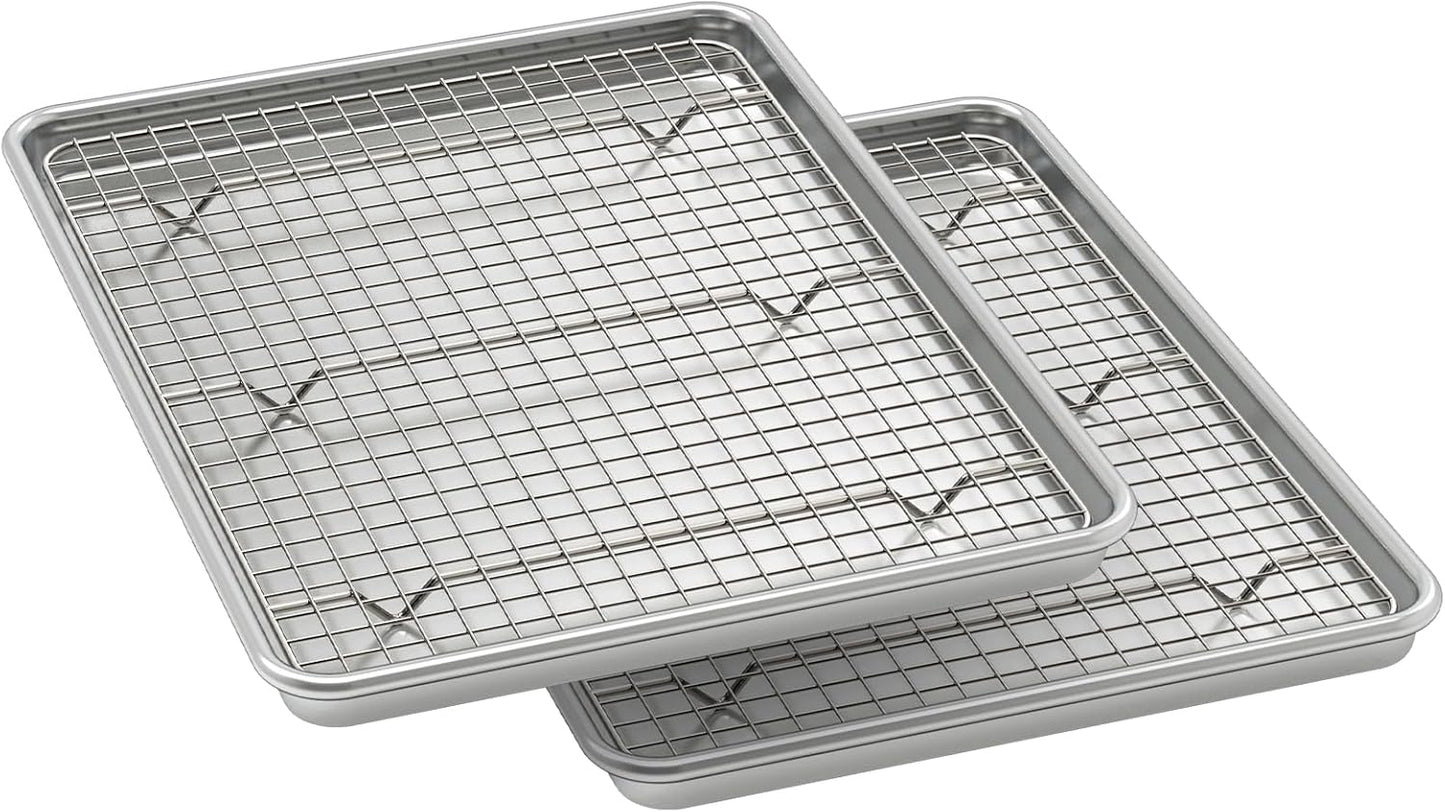 Wildone Baking Sheet Set - Commercial Quality Nonstick Aluminum Pans with Cooling Racks | Heavy Duty Half Sheet Size
