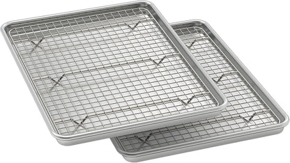 Wildone Baking Sheet Set - Commercial Quality Nonstick Aluminum Pans with Cooling Racks | Heavy Duty Half Sheet Size