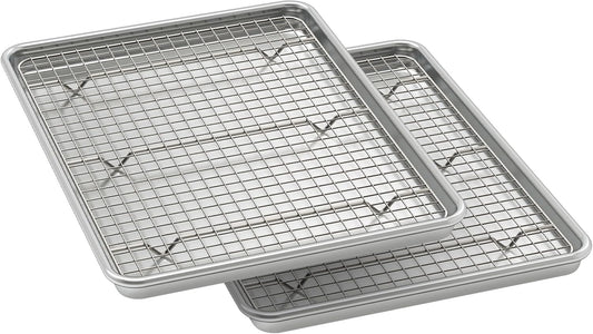 Wildone Baking Sheet Set - Commercial Quality Nonstick Aluminum Pans with Cooling Racks | Heavy Duty Half Sheet Size
