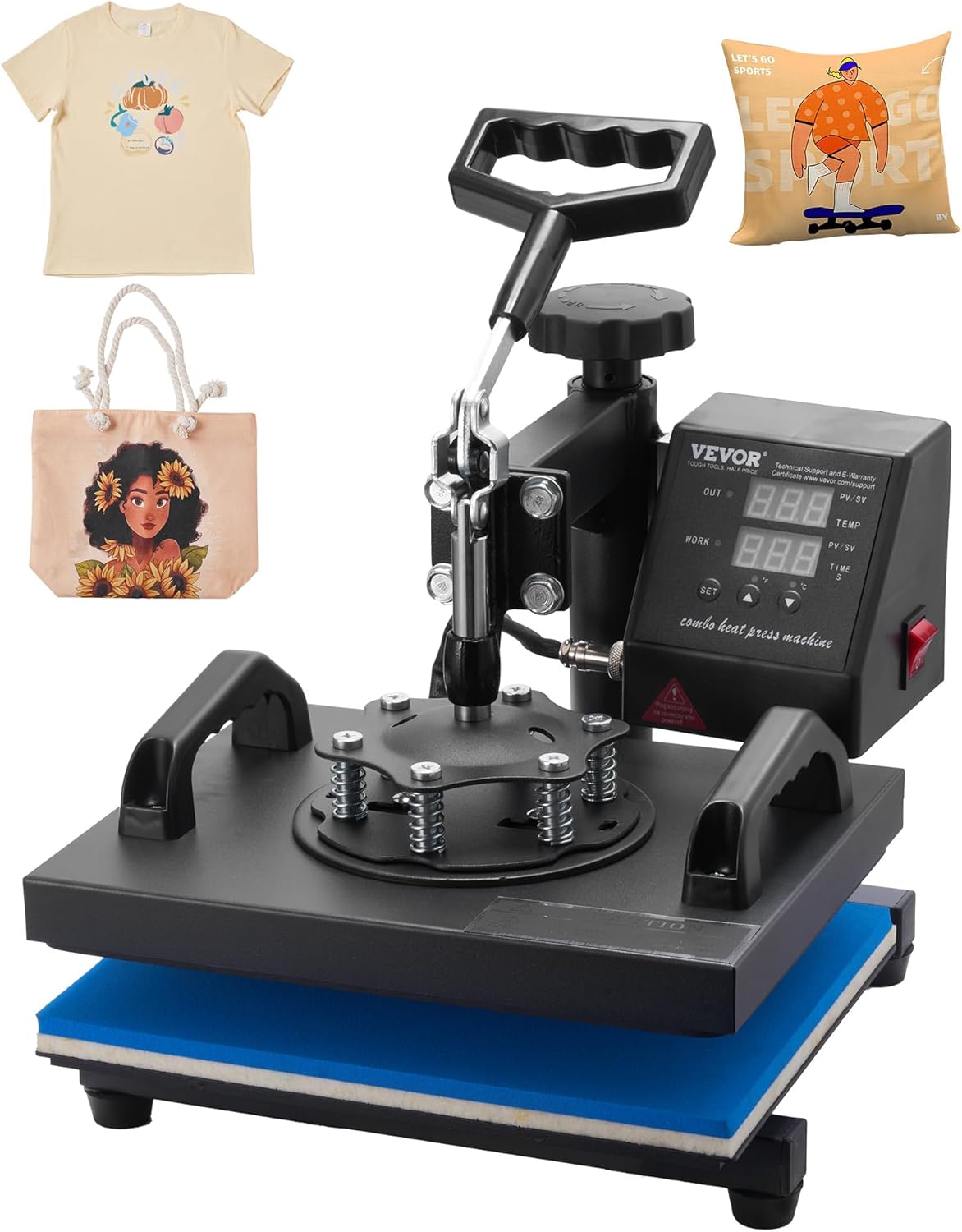 VEVOR Heat Press Machine - 12x10in Clamshell Sublimation Printer with Fast Heat-Up & Digital Control
