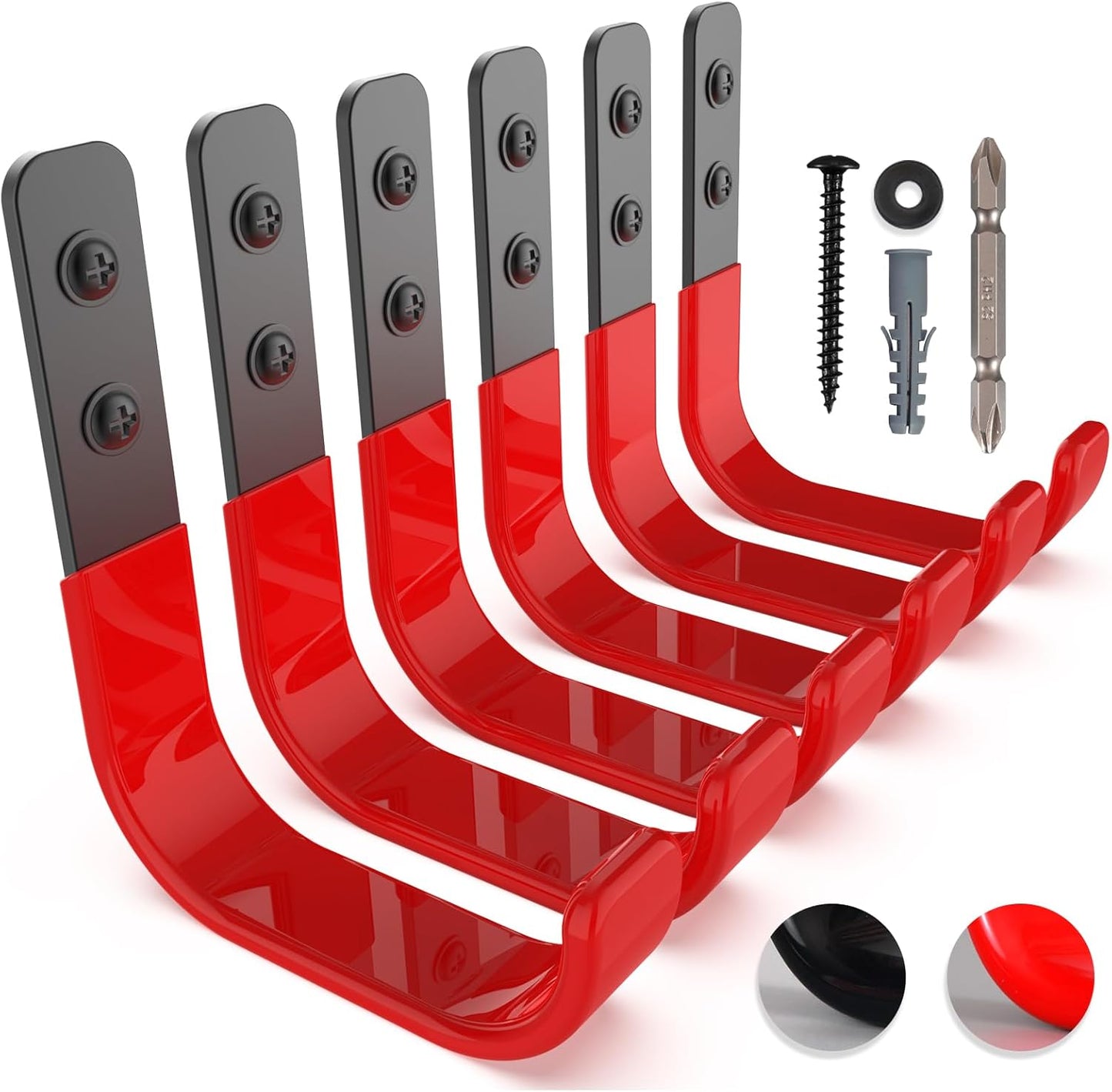 Skiennix 4-Inch Heavy Duty Garage Hooks - 6 Pack Wall Mount Tool Organizers | Steel Utility Ladder Hangers (55lbs Capacity)