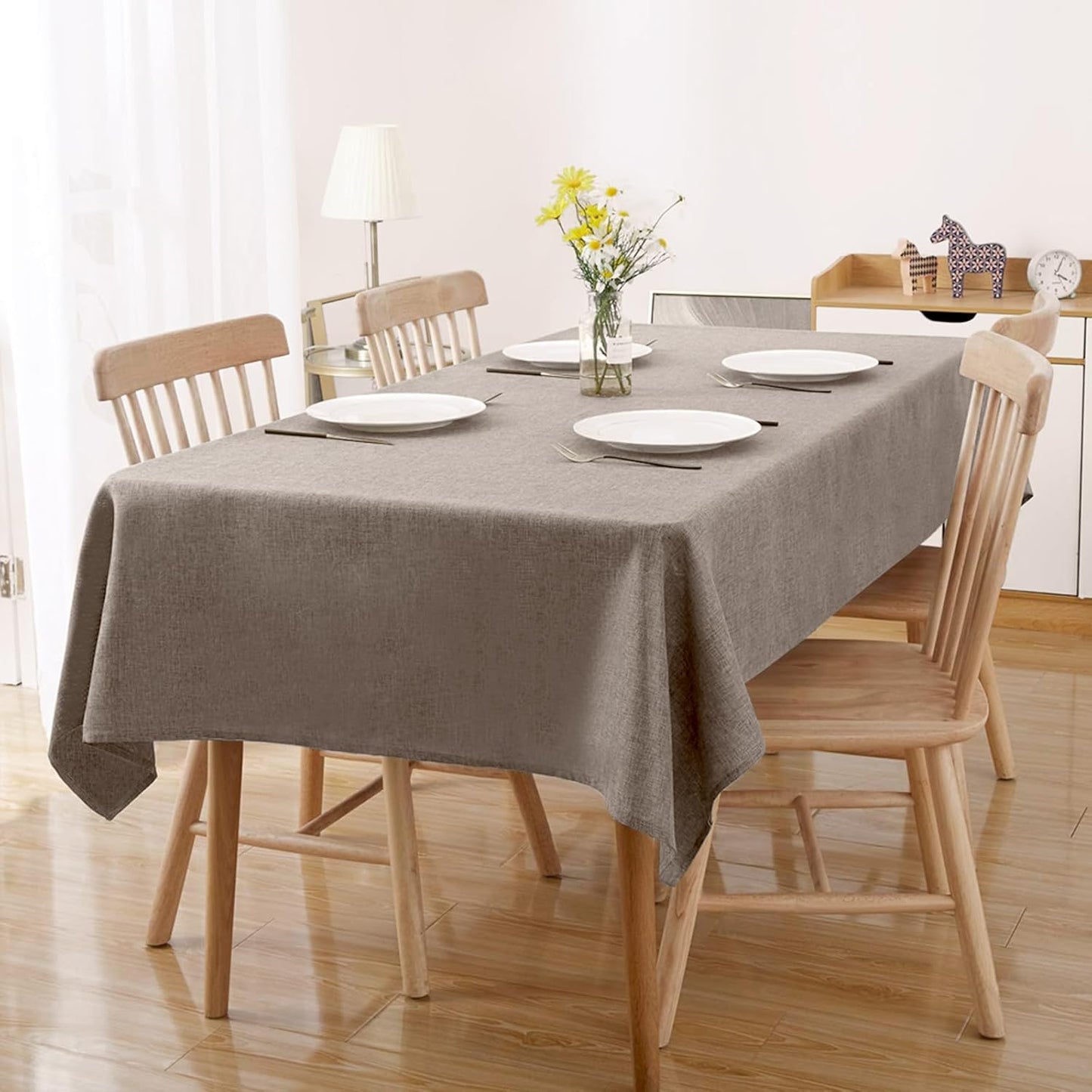Skiennix Rectangle Tablecloth - 71x55 Inches Faux Linen, Wrinkle-Free & Waterproof in Taupe Brown