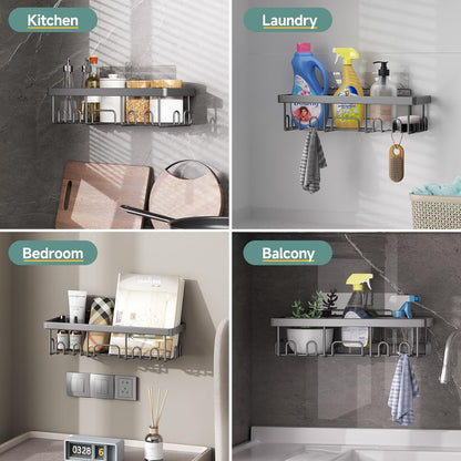 Veken Shower Caddy - 6-Pack Rustproof & Waterproof Adhesive Shelves | Large Capacity Bathroom Organizers - Light Grey