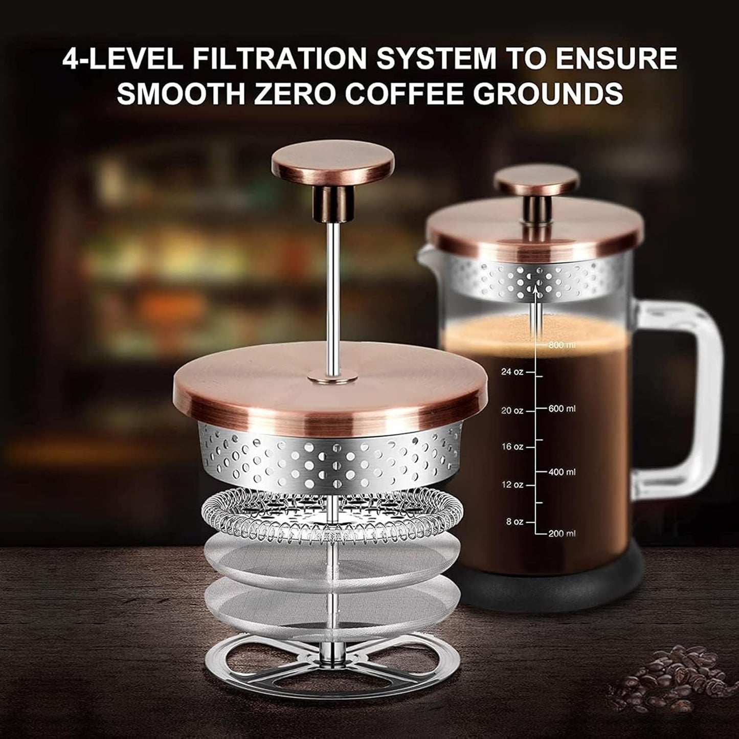 Skiennix French Press Coffee Maker - 34 Ounce Stainless Steel & Borosilicate Glass | 4 Filter System