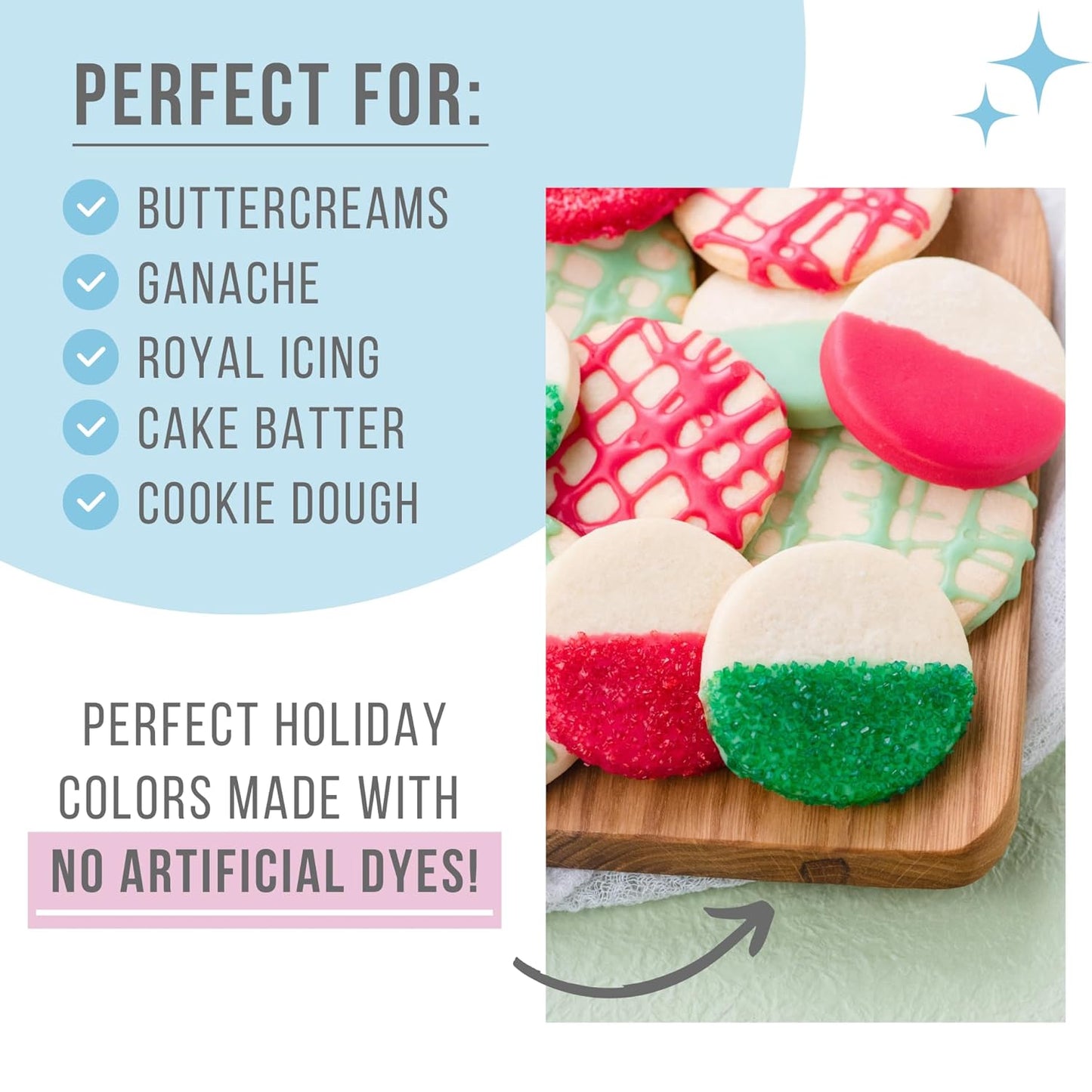Natural Dye Free Christmas Food Coloring Set by [Brand Name] - 3 Bottles (Berry Kiss Red, Leaf Green, Winter Blue) | Perfect for Frosting, Baking & Icing