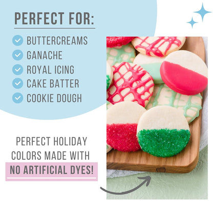 Natural Dye Free Christmas Food Coloring Set by [Brand Name] - 3 Bottles (Berry Kiss Red, Leaf Green, Winter Blue) | Perfect for Frosting, Baking & Icing