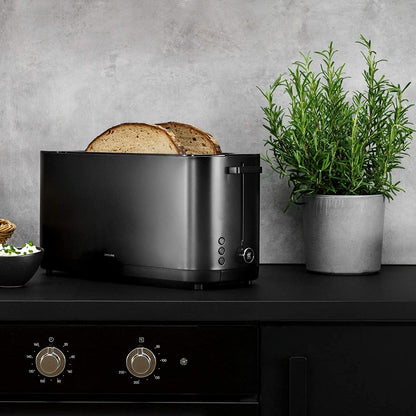 ZWILLING Enfinigy 4-Slice Long Slot Toaster - Extra Wide 1.5" Slots for Bagels & Toast | Sleek Black Finish
