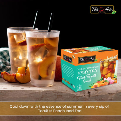 Tea4U Peach Iced TeaBags - Ideal Quality Cold and Hot Brew from Sri Lanka's Finest Leaves and Expertly Blended - Each Tea Bag Produces Half-Gallon Iced Tea - Convenient Packaging - 10 Count