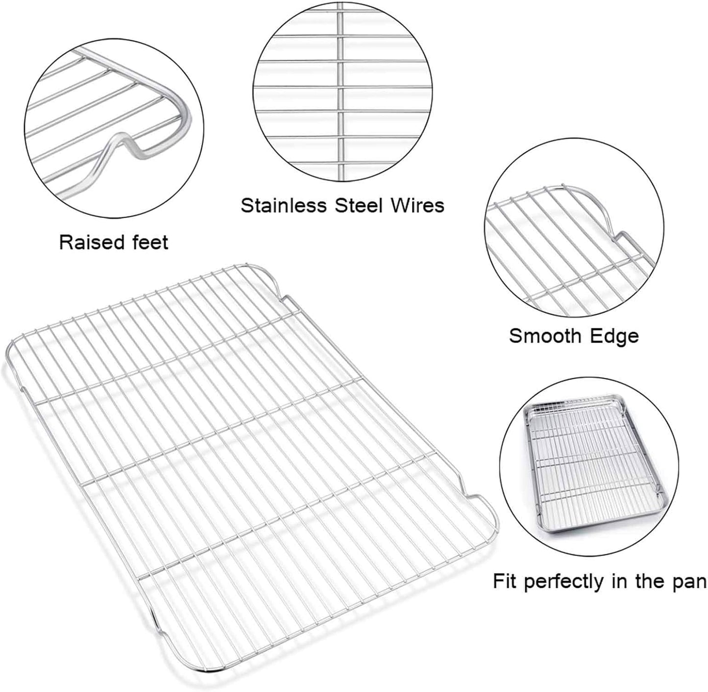 TeamFar Baking Sheet Set - Stainless Steel Half Size Cookie Sheet with Cooling Rack, 20” x 14” x 1”, Non-Toxic & Dishwasher Safe