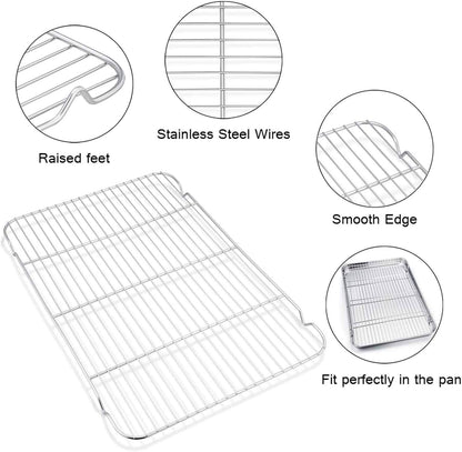 TeamFar Baking Sheet Set - Stainless Steel Half Size Cookie Sheet with Cooling Rack, 20” x 14” x 1”, Non-Toxic & Dishwasher Safe
