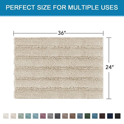 H.VERSAILTEX Bath Mats for Bathroom Non Slip Thick Chenille Striped Bath Rug Absorbent Fluffy Soft Shaggy Rugs Washable Dry Fast Plush Mats for Indoor, Bath Room, Tub - 24" x 36", Fog