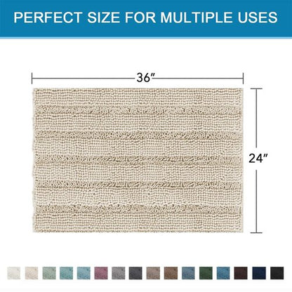 H.VERSAILTEX Bath Mats for Bathroom Non Slip Thick Chenille Striped Bath Rug Absorbent Fluffy Soft Shaggy Rugs Washable Dry Fast Plush Mats for Indoor, Bath Room, Tub - 24" x 36", Fog