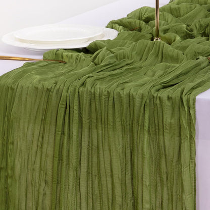 Socomi Cheesecloth Table Runner - 120 Inch Boho Rustic Green for Easter, Weddings & Home Decor