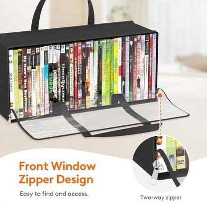 Lifewit DVD Storage Bags - Clear PVC Organizer with Handles & Zipper | Holds 240 DVDs (6 Pack)