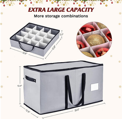 Skiennix Christmas Ornament Storage Box - Organize 128 Three-Inch Ornaments | Grey with 8 Removable Trays