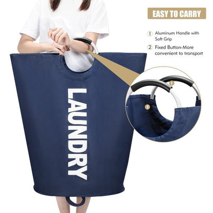 Maxsilan 125L X-Large Laundry Basket, Freestanding Tall Clothes Hamper, Collapsible Laundry Bag, Dark Blue