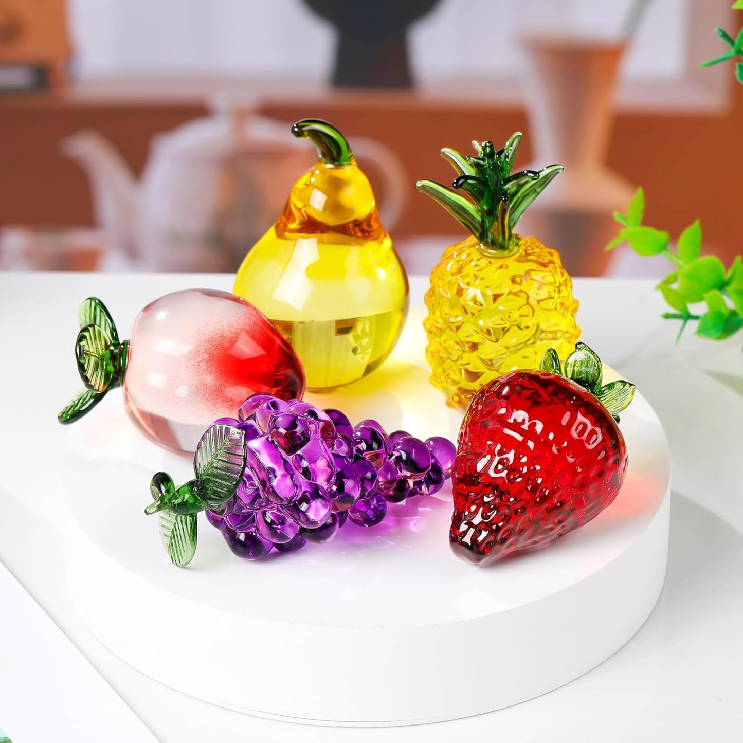 YWHL Handcrafted Glass Peach Figurine - Elegant Kitchen Decor & Crystal Art Collectible | Perfect for Home Office Tabletop