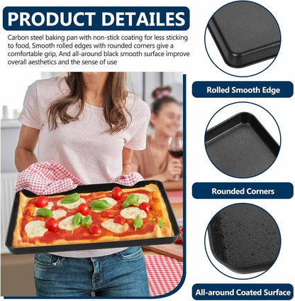 P&P CHEF 16-Inch Non-Stick Baking Cookie Sheet Pan - Durable Carbon Steel Oven Tray for Bread, Meat & Vegetables