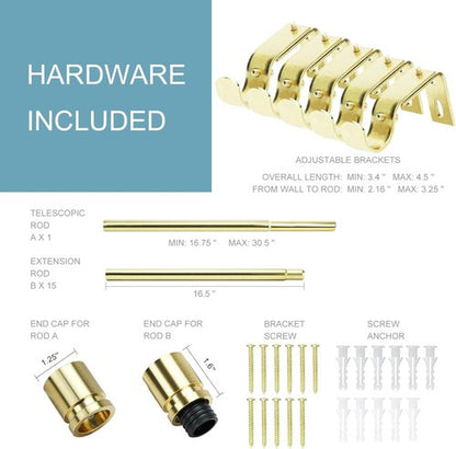 Byondeth Curtain Rods - Adjustable 16 to 240 Inches | 1 Inch Diameter with Elegant Gold Aluminium Finials