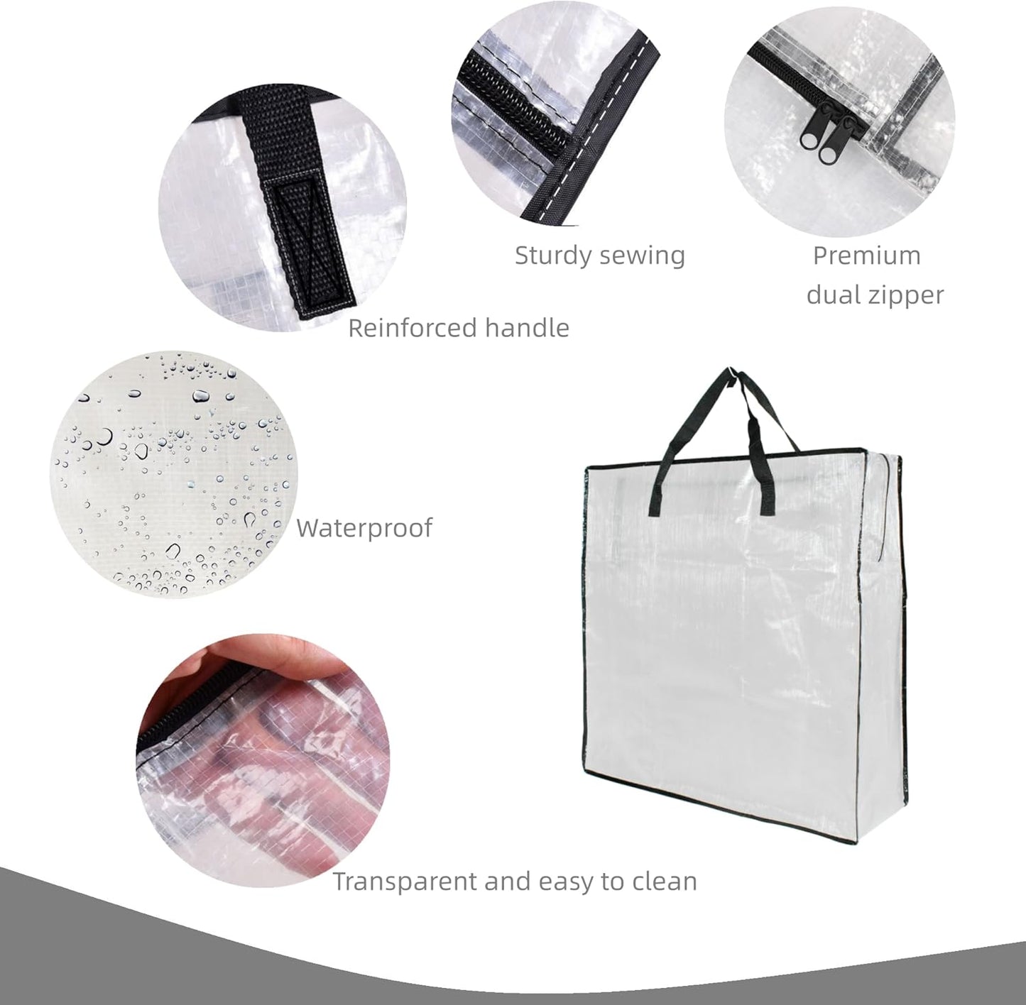 Skiennix 9-Pack Clear Storage Bags - Zipper & Handle Design for Easy Packing | Ideal for Blankets, Clothes, and Bedding