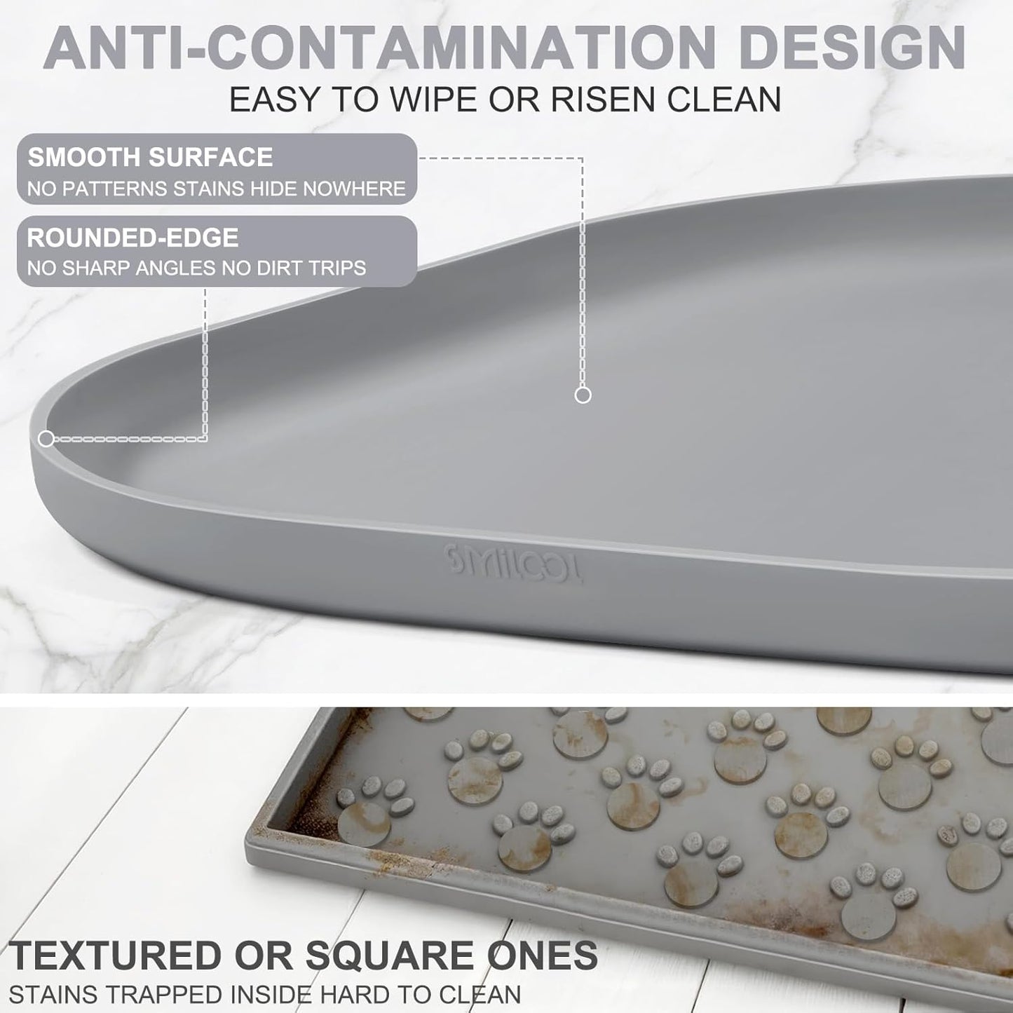 Skiennix Small Silicone Pet Food Mat - Waterproof Design with Raised Edge | 12 x 12 x 0.7 in Light Gray