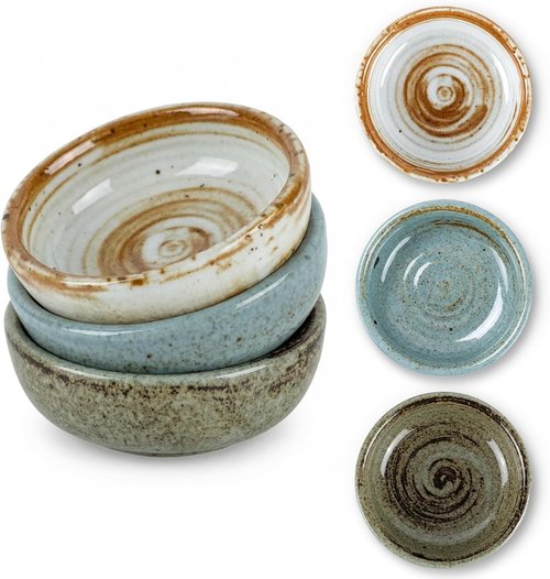 Clothmile Vintage Ceramic Sauce Dishes - 3 Inch Handmade Glazed Bowls for Sushi & Snacks | Perfect Gift