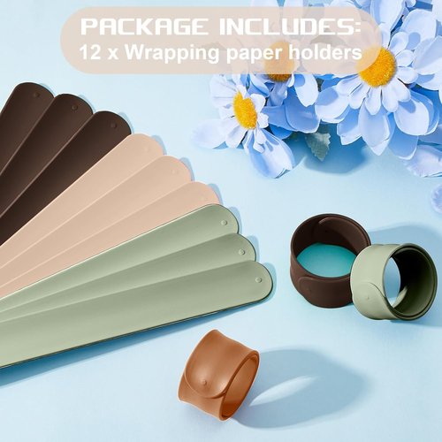 Charniol Wrapping Paper Roll Holder - 12 Pieces Silicone Covered Metal Strips | 1 x 9 Inch Stabilizer for Gift Storage (Earth Color)