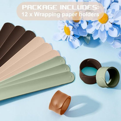 Charniol Wrapping Paper Roll Holder - 12 Pieces Silicone Covered Metal Strips | 1 x 9 Inch Stabilizer for Gift Storage (Earth Color)