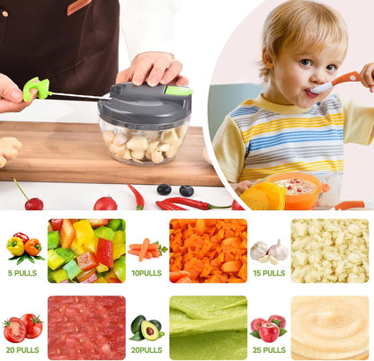 Skiennix Manual Food Processor - Portable Vegetable Chopper & Garlic Mincer | 500ml Gray-Green