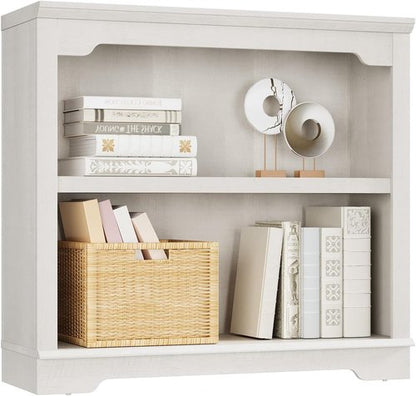 HIFYOBRO 2-Tier Bookshelf - 31.5" Wide Wooden Bookcase for Home Office & Living Room | White Finish