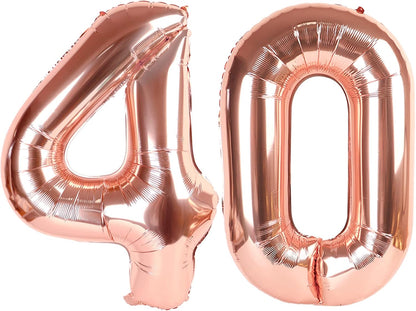 Numbers 40 Balloons - 40 Inch Rose Gold 40th Birthday Decorations for Men & Women | Large Foil Party Decor
