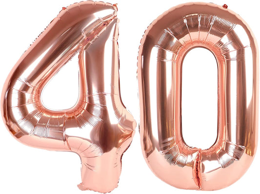 Numbers 40 Balloons - 40 Inch Rose Gold 40th Birthday Decorations for Men & Women | Large Foil Party Decor
