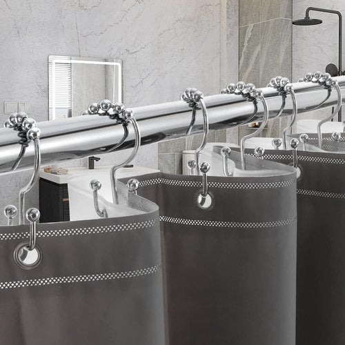 Shower Curtain Hooks Rings, TENOVEL Double Sided Shower Hooks Rust Proof for Bathroom Shower Rods Curtain, Durable Stainless Steel Bathroom Shower Curtain Hangers,Chrome,Set of 12