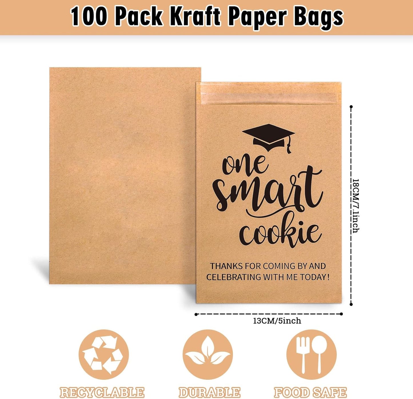 Whaline Graduation Candy Gift Bags - 100 Pack Self-Adhesive Treat Bags for 2026 Grad Party