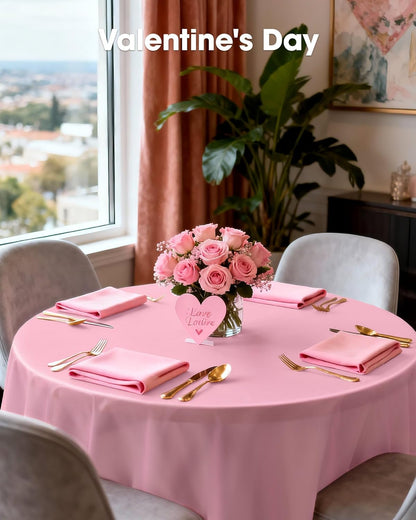 Pureegg Disposable Plastic Table Cloths - 84'' Round, Leakproof & Sturdy, Perfect for Easter and Mother's Day - 10 Pack, Pastel Pink
