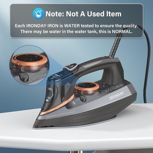 IRONDAY Steam Iron - 1700W Non-Stick Ceramic Soleplate with LCD Screen & Auto Shutoff | Grey