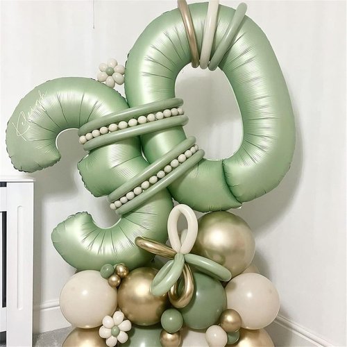 Lingqiang Sage Green Number Balloons - 40 Inch Olive Green Foil 7 & 0 | Self-Inflating 70th Birthday Decor