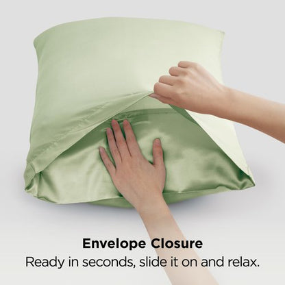 Bedsure Satin Pillowcases, Similar to Silk Pillow Cases Queen Size Set of 2, Pillow Case for Sleeping Women with Envelope Closure, Gifts for Women Men, Sage Green, 20x30 Inches, 2pcs