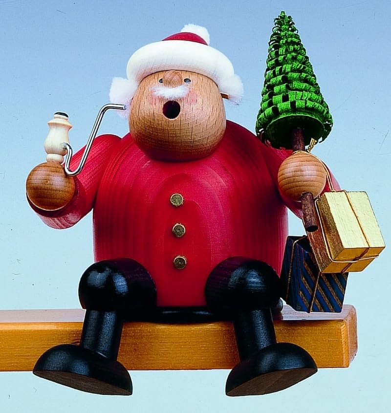 KWO Santa Claus Smoking Man Figurine – Wooden Christmas Figurine 30 x 30 x 15 cm