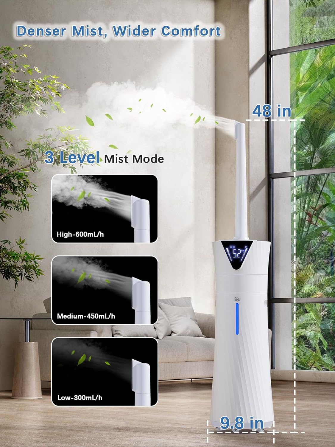 Skiennix 17L Ultrasonic Cool Mist Humidifier - Smart, Quiet Operation for Large Rooms | 2000ft² Coverage, 56H Runtime, 3 Mist Modes, White