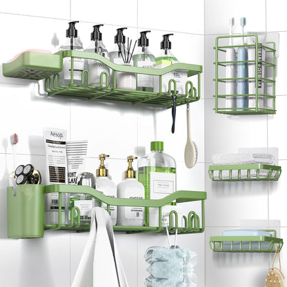 NESOMI Shower Caddy - Rustproof Stainless Steel Organizer with Soap Dish & Hooks | 7-Pack, No-Drill Storage