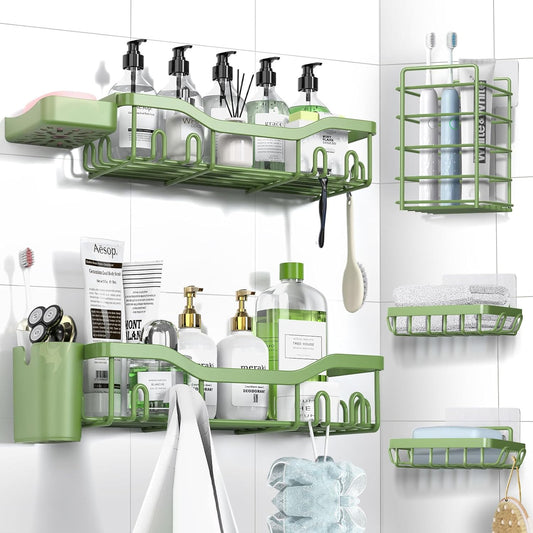 NESOMI Shower Caddy - Rustproof Stainless Steel Organizer with Soap Dish & Hooks | 7-Pack, No-Drill Storage