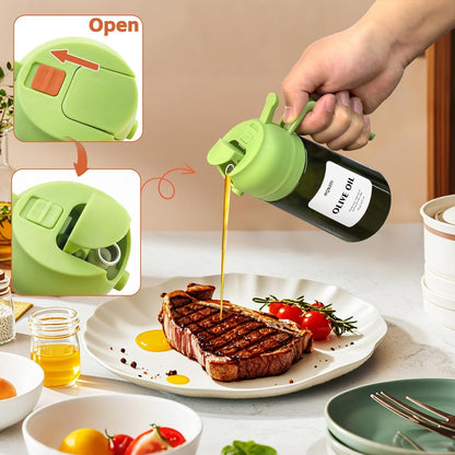 Skiennix 2-in-1 Glass Oil Sprayer & Dispenser - 16oz Olive Oil Bottle for Cooking & Air Fryer Accessories (White & Dark Green)